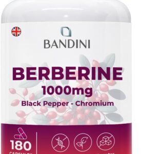 Bandini® Berberine 1000mg Pure high Dosage | 180 Vegan Capsules - Pure Berberin HCL from Berberis Aristata 97% + Chromium and Black Pepper | Maximum Absorption - Digestive, Liver, Intestinal Function