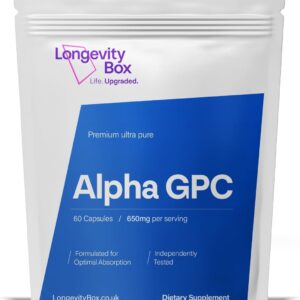 Longevity Box Alpha GPC 650mg – High-Potency Nootropic for Focus, Memory, Clarity & Energy – 99% Pure Choline Source – 60 Capsules – Gluten-Free, 60-Day Supply, Third-Party Tested